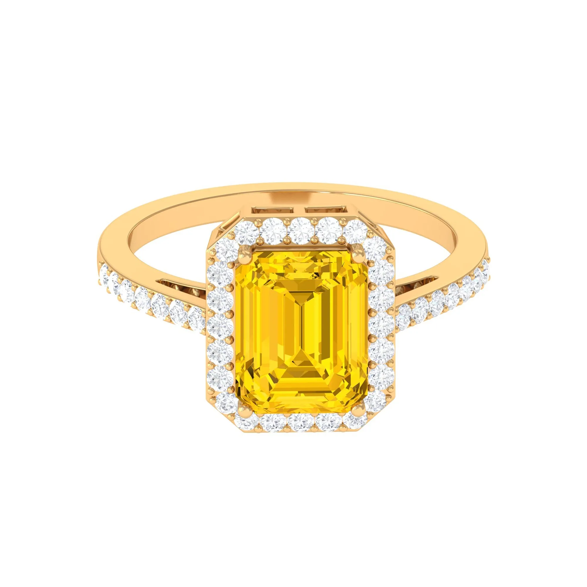 Lab Grown Yellow Sapphire Emerald Cut Engagement Ring with Diamond