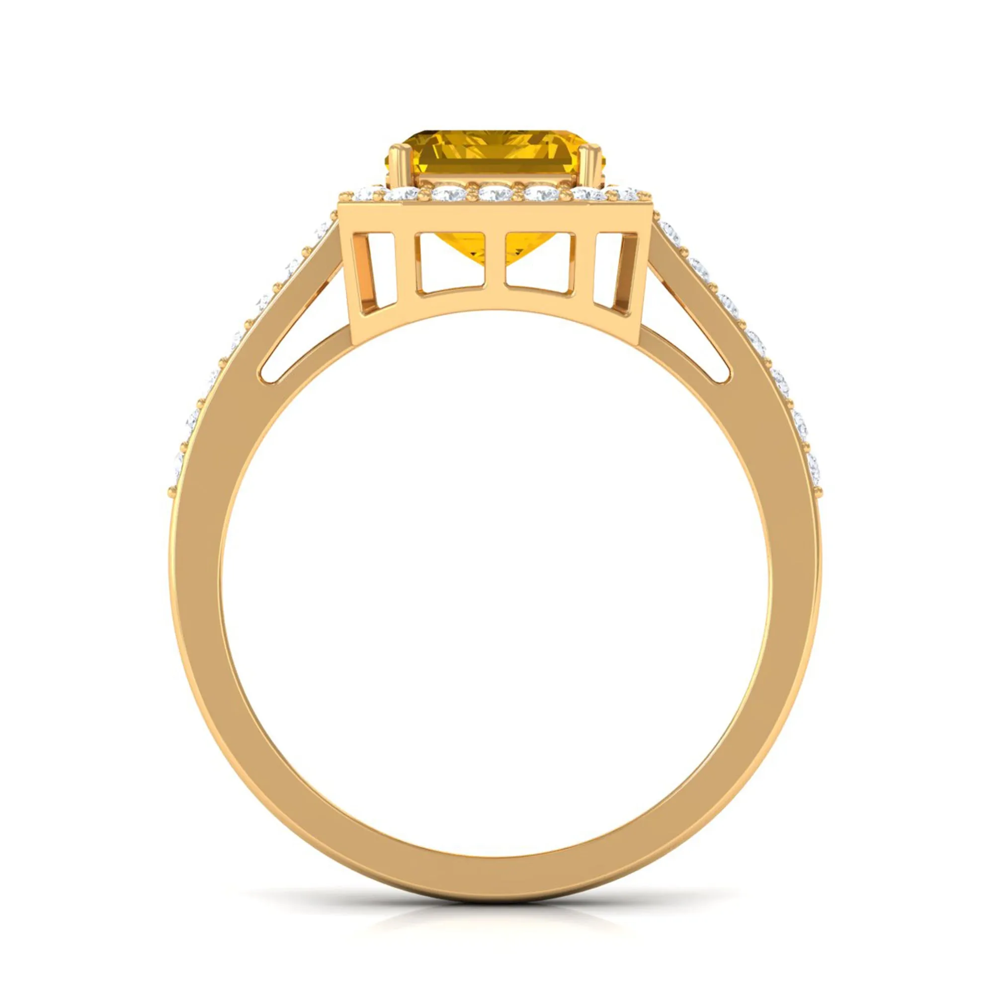 Lab Grown Yellow Sapphire Emerald Cut Engagement Ring with Diamond