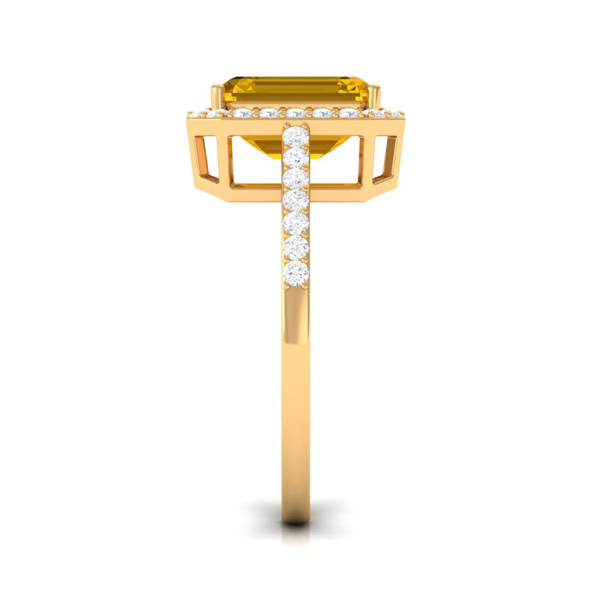Lab Grown Yellow Sapphire Emerald Cut Engagement Ring with Diamond