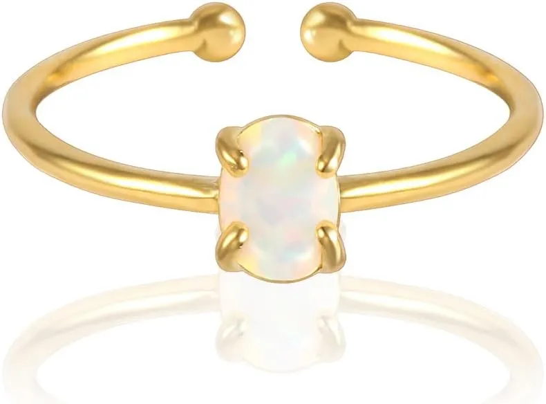 MUSTHAVE 18K Rose Gold Plated Opal Ring, White/Green/Pink Opal, Adjustable Size
