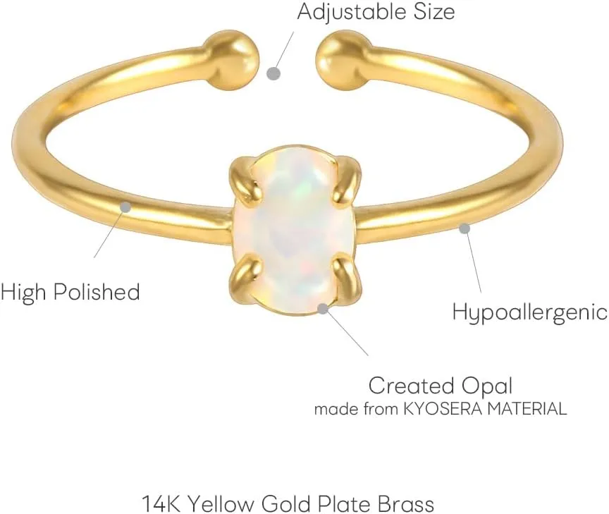 MUSTHAVE 18K Rose Gold Plated Opal Ring, White/Green/Pink Opal, Adjustable Size