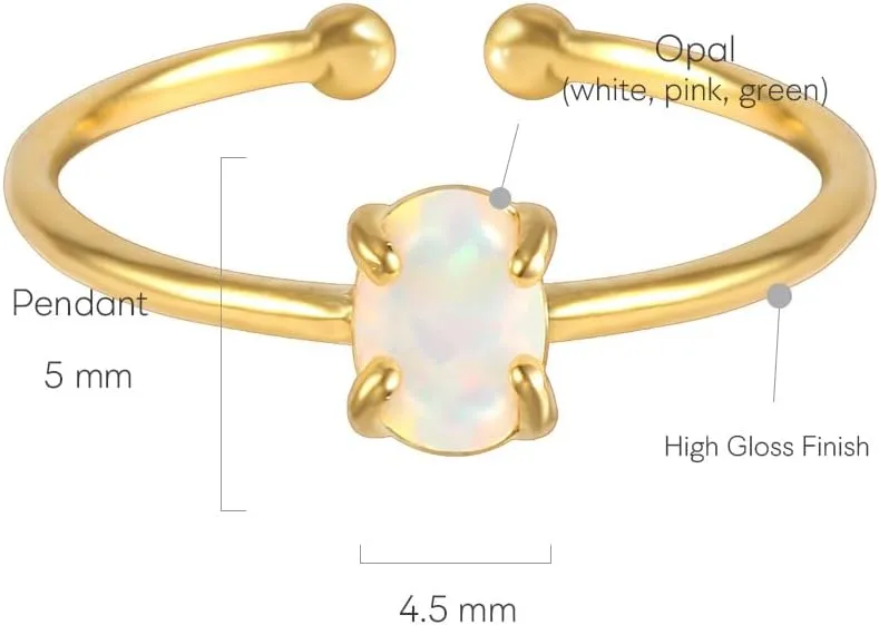 MUSTHAVE 18K Rose Gold Plated Opal Ring, White/Green/Pink Opal, Adjustable Size