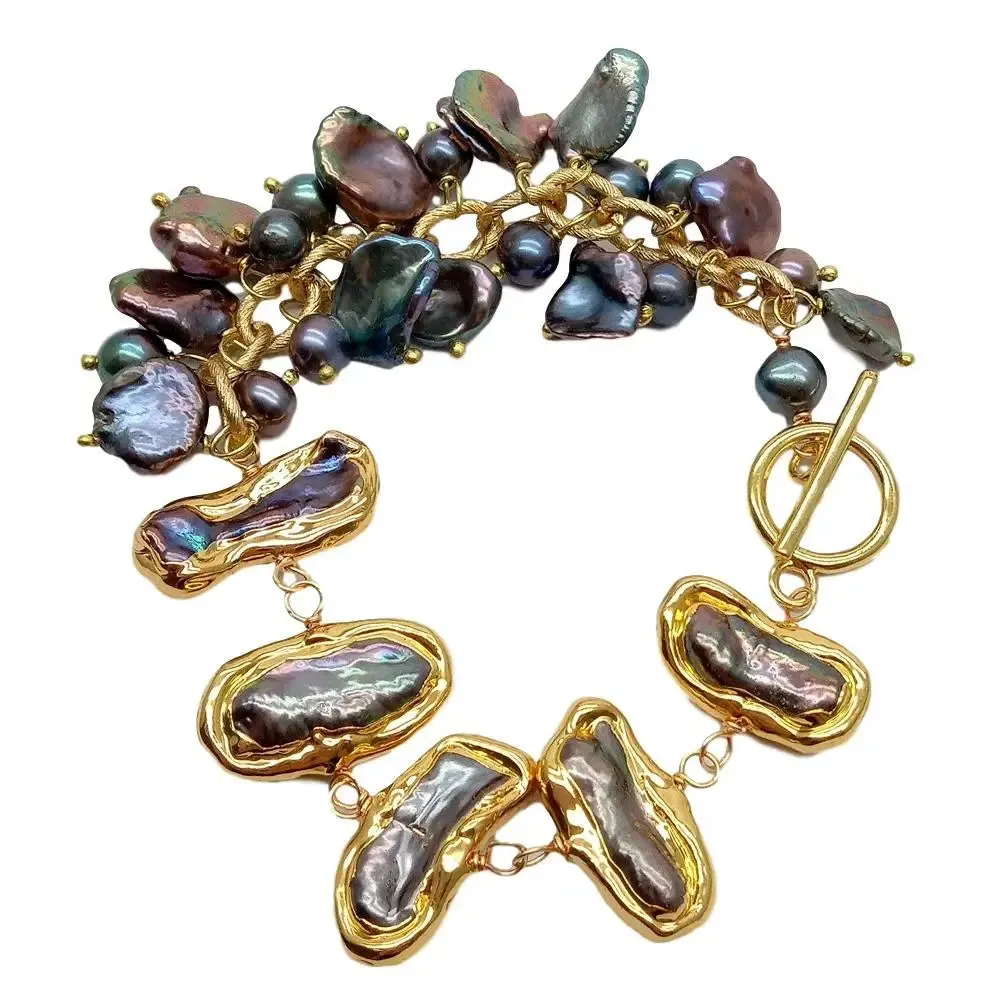 Natural Biwa Keshi Pearl Gold Bracelet