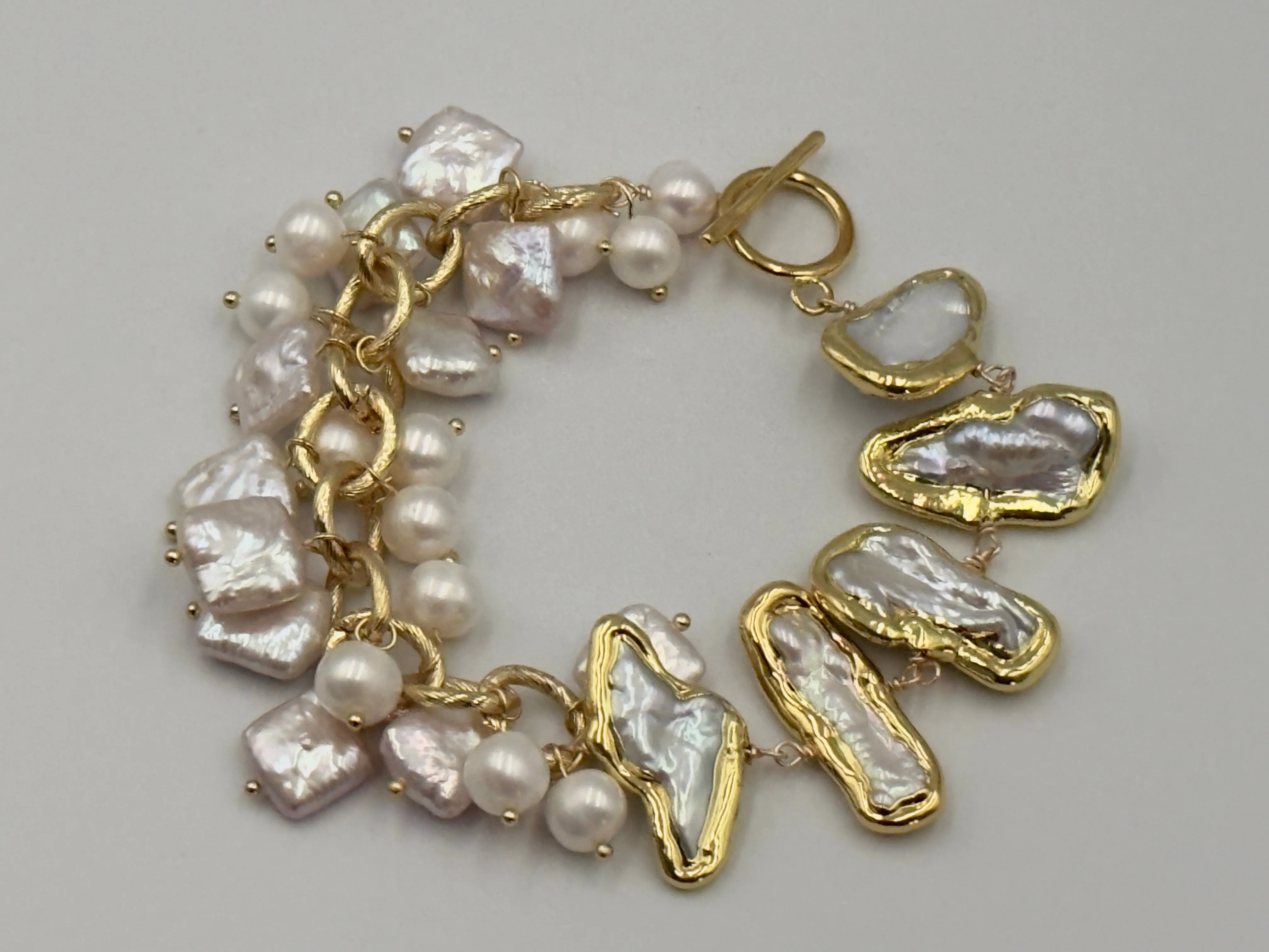 Natural Biwa Keshi Pearl Gold Bracelet