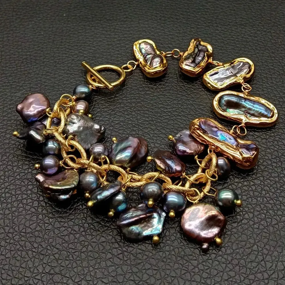 Natural Biwa Keshi Pearl Gold Bracelet