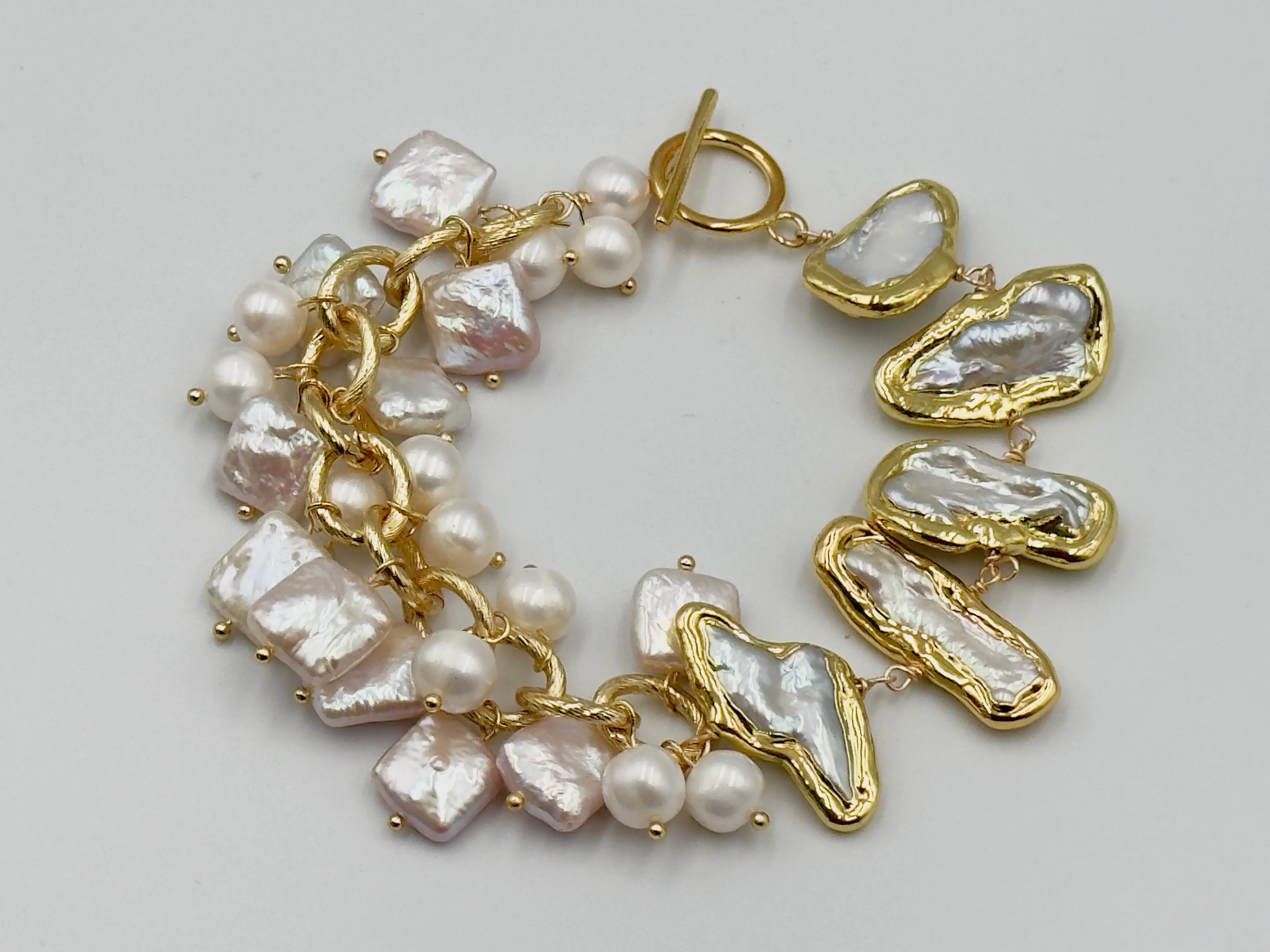 Natural Biwa Keshi Pearl Gold Bracelet