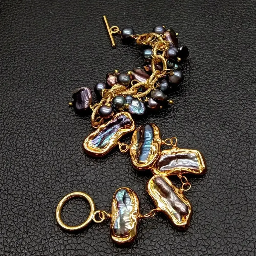 Natural Biwa Keshi Pearl Gold Bracelet