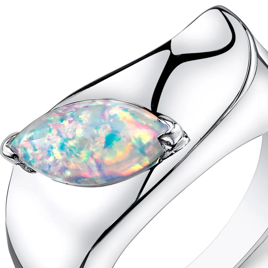 Opal Marquise Cut Sterling Silver Ring Size 5