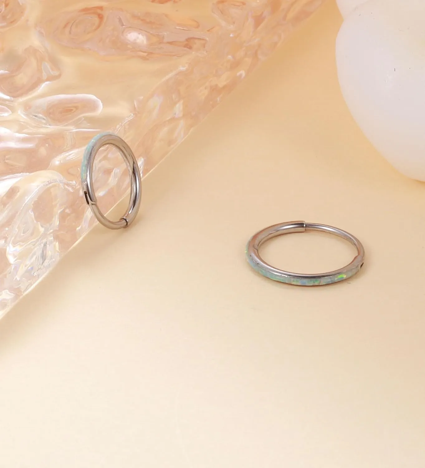 Opal Septum Ring 16G 18G 20G Hinged Hoop Ring for Women Stainless Steel Opal Nose Ring Hoop Septum Piercing Clicker Ring Cartilage Tragus Helix Earrings Conch Piercing Jewelry Silver 20G 8mm
