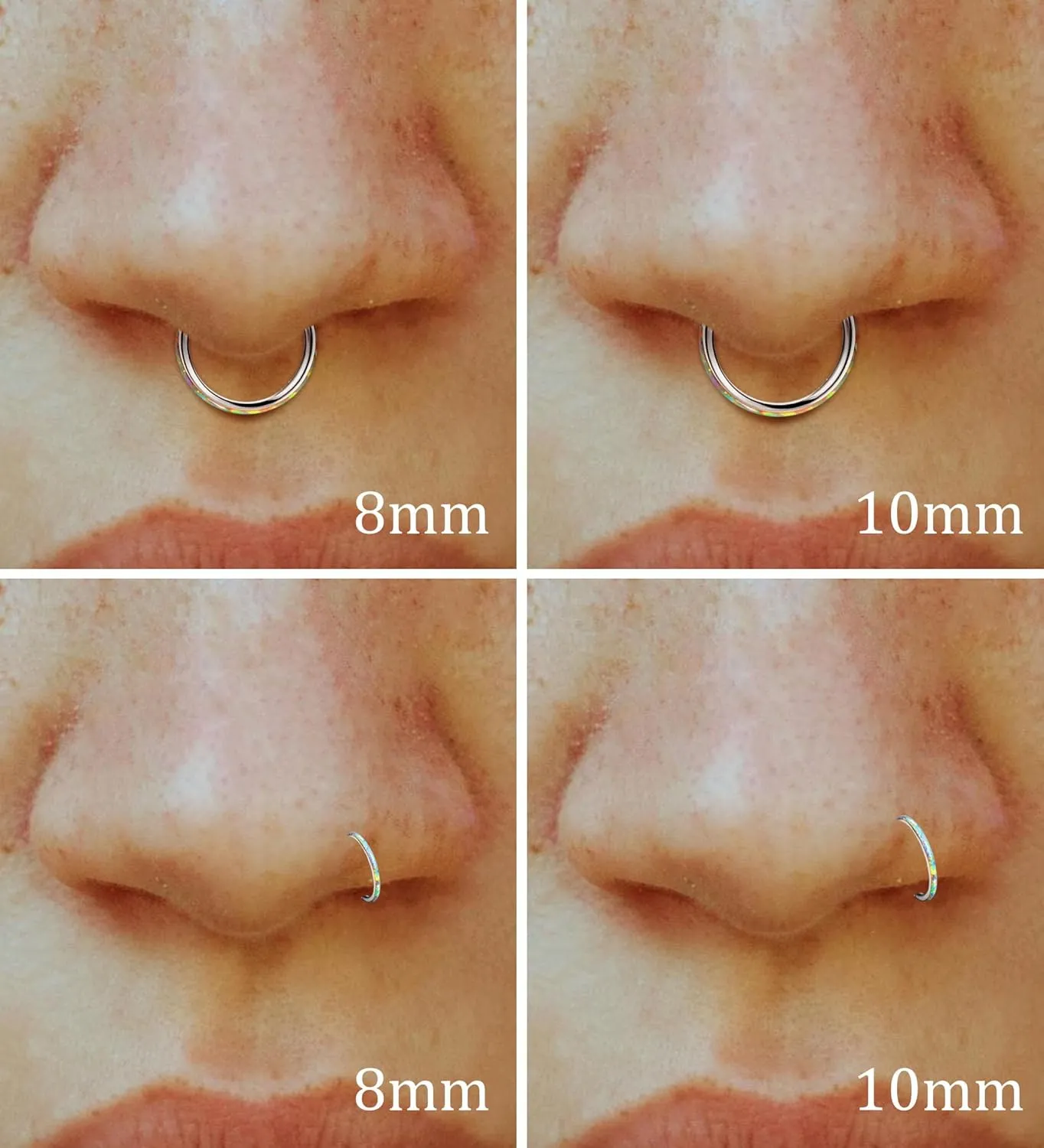 Opal Septum Ring 16G 18G 20G Hinged Hoop Ring for Women Stainless Steel Opal Nose Ring Hoop Septum Piercing Clicker Ring Cartilage Tragus Helix Earrings Conch Piercing Jewelry Silver 20G 8mm