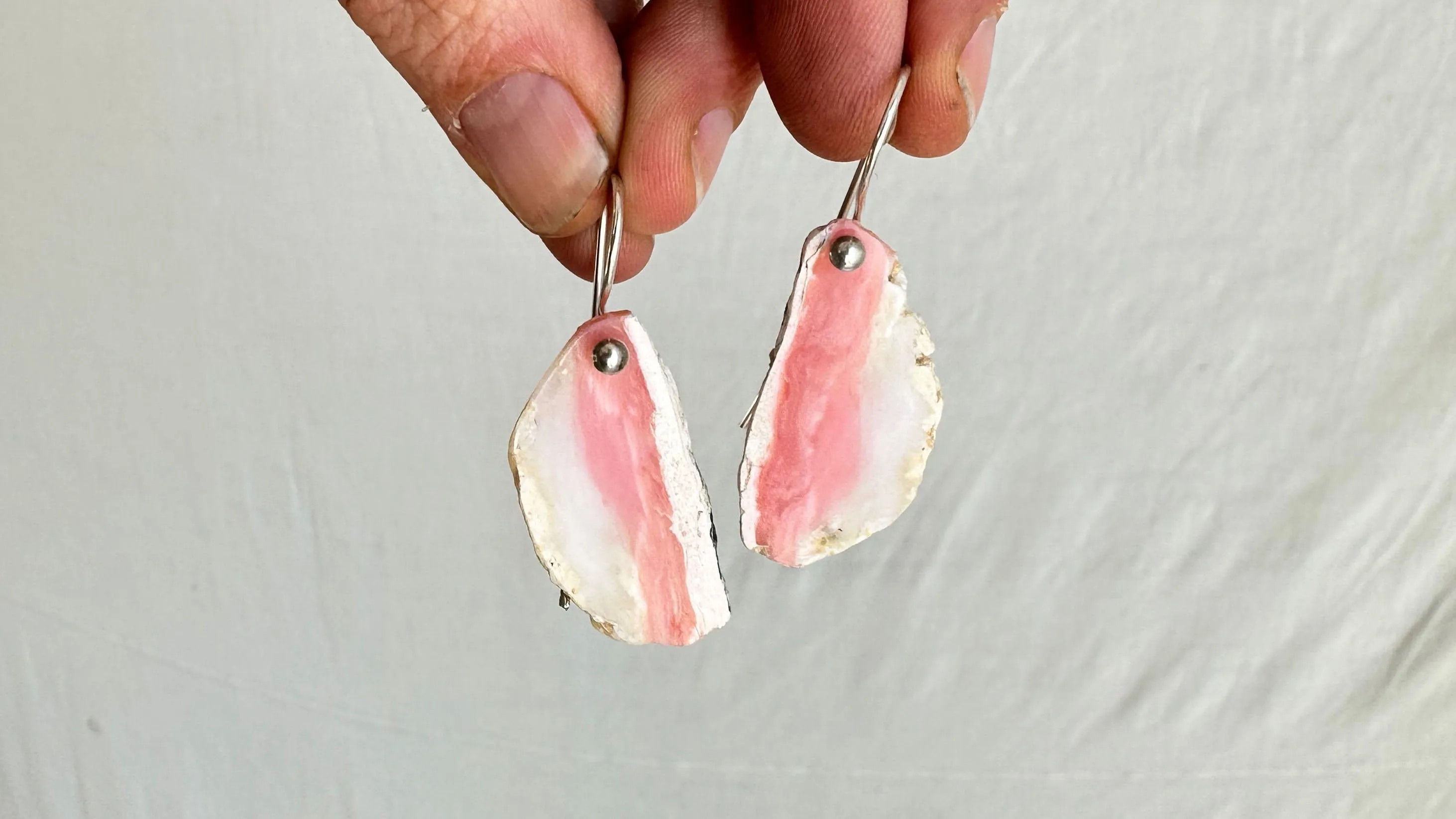 Pink Opal Earrings. Sterling Silver. 2336