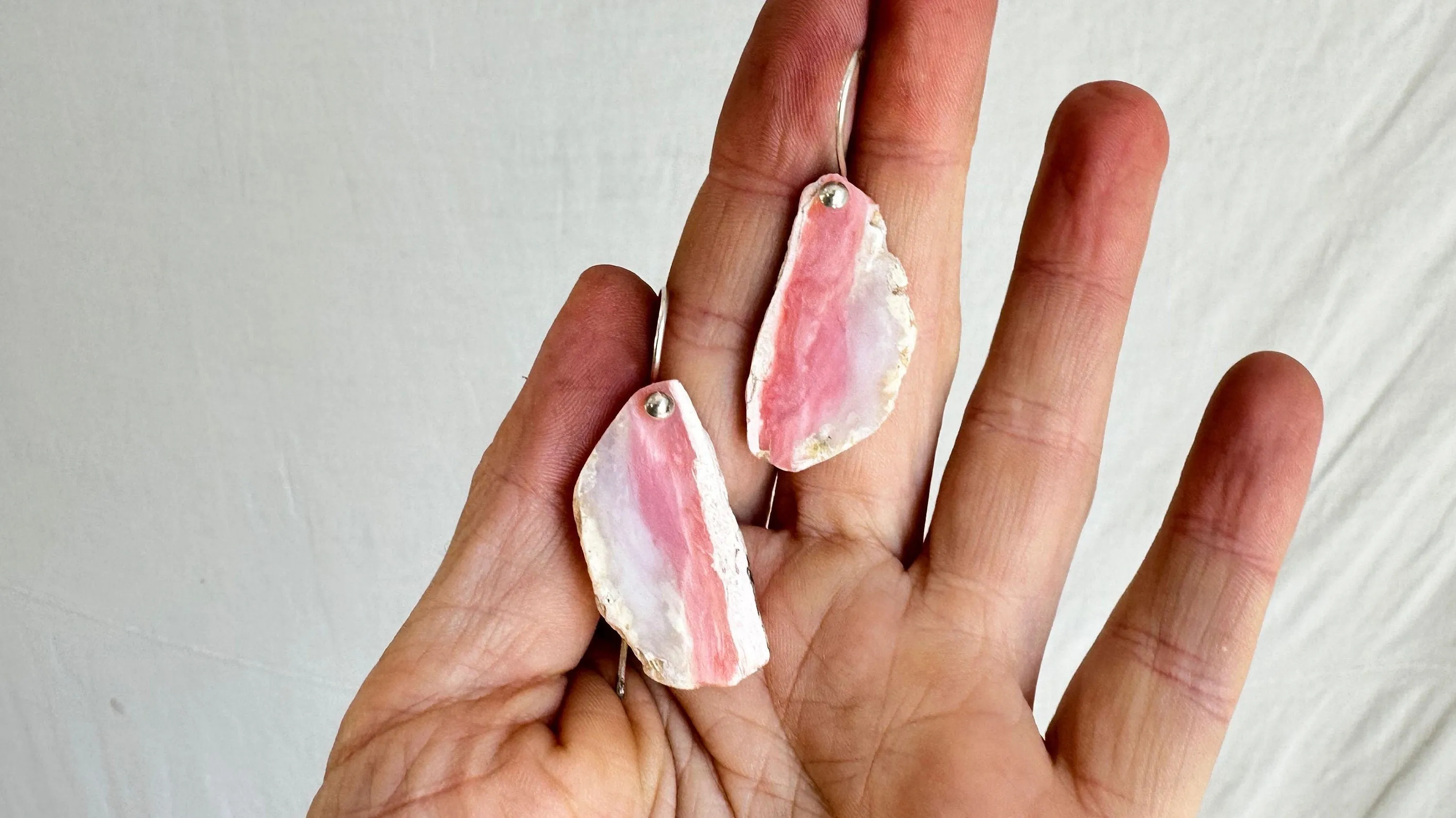 Pink Opal Earrings. Sterling Silver. 2336