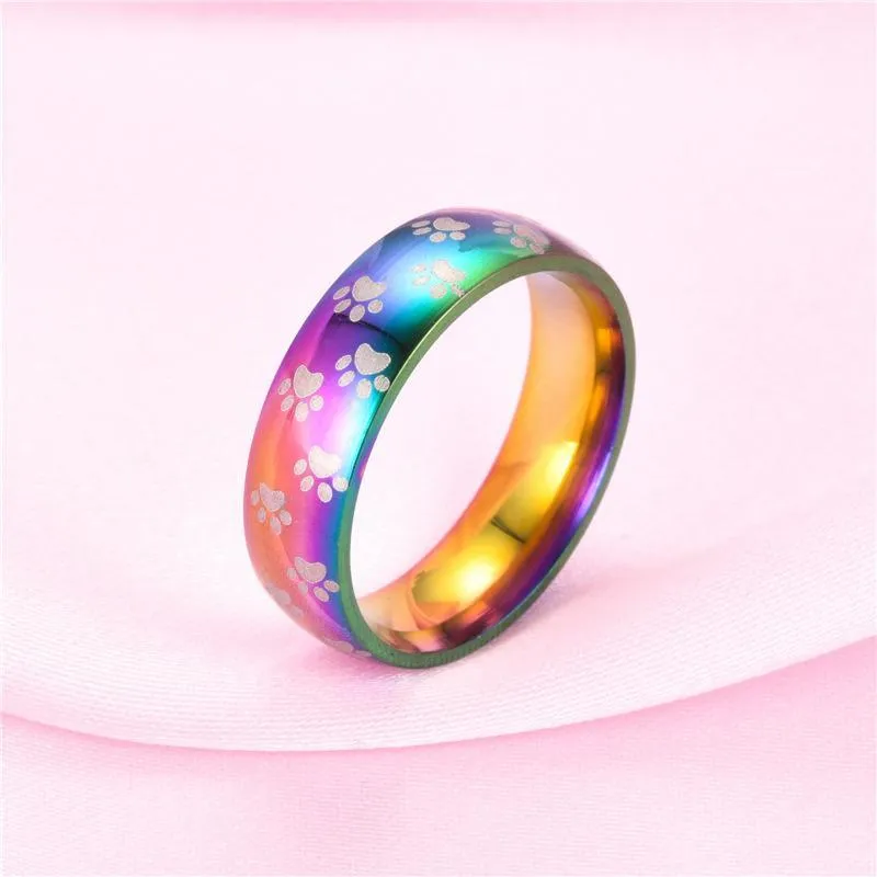Rainbow Paw Rings, Very Cute!  Little paws on the rings, Stainless Steel.
