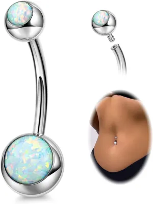REVOLIA 14G F136 Titanium Opal Belly Button Rings for Women Hypoallergenic Belly Rings Internally Threaded Barbell Navel Rings Body Piercing Jewelry 6-16MM Opal-17 White 8MM