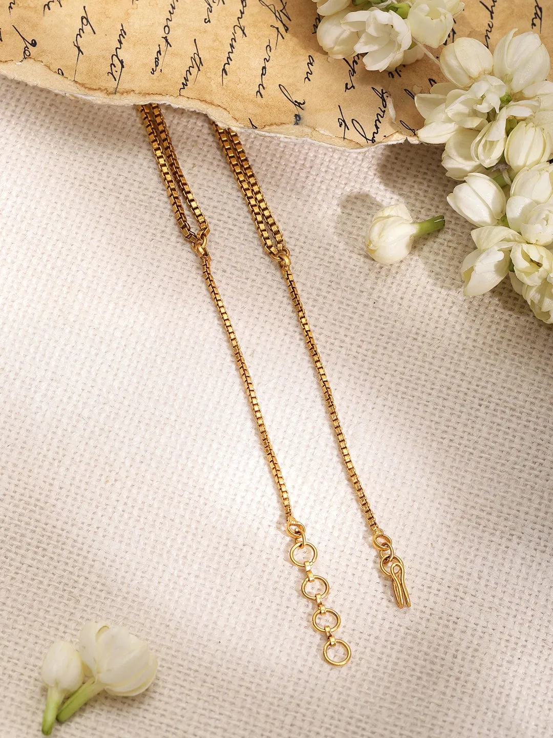 Rubans 22K Gold Plated Multi-Layered with Gold Beaded Long Necklace