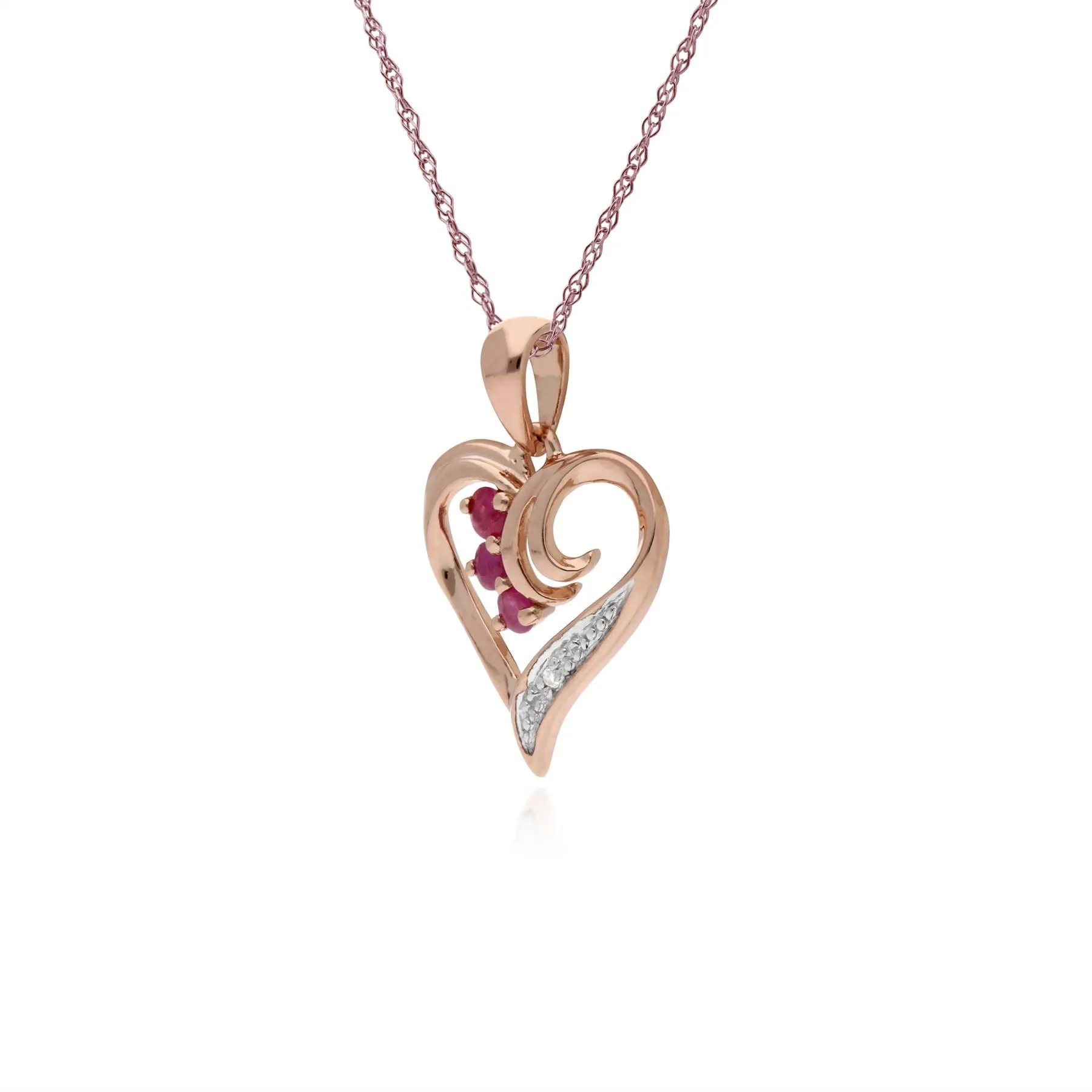 Rubin Halskette, 9 Karat Rosegold 0,13 KT Rubin & Diamant-Herz-Anhänger an 45cm Kette