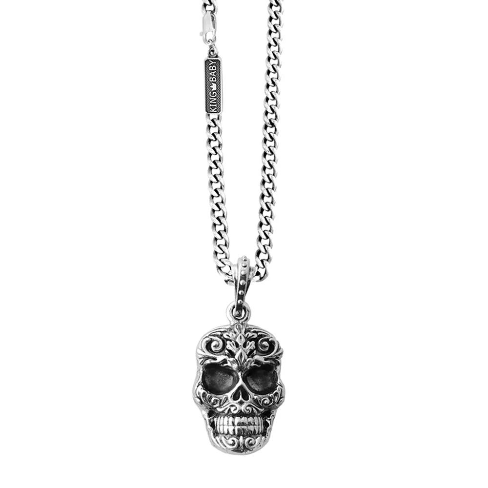 Silver Carved Baroque Skull Pendant