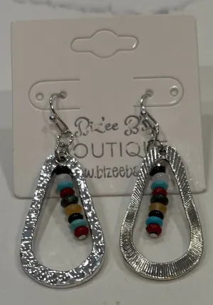 Silver Hollow Drop Beaded Earrings
