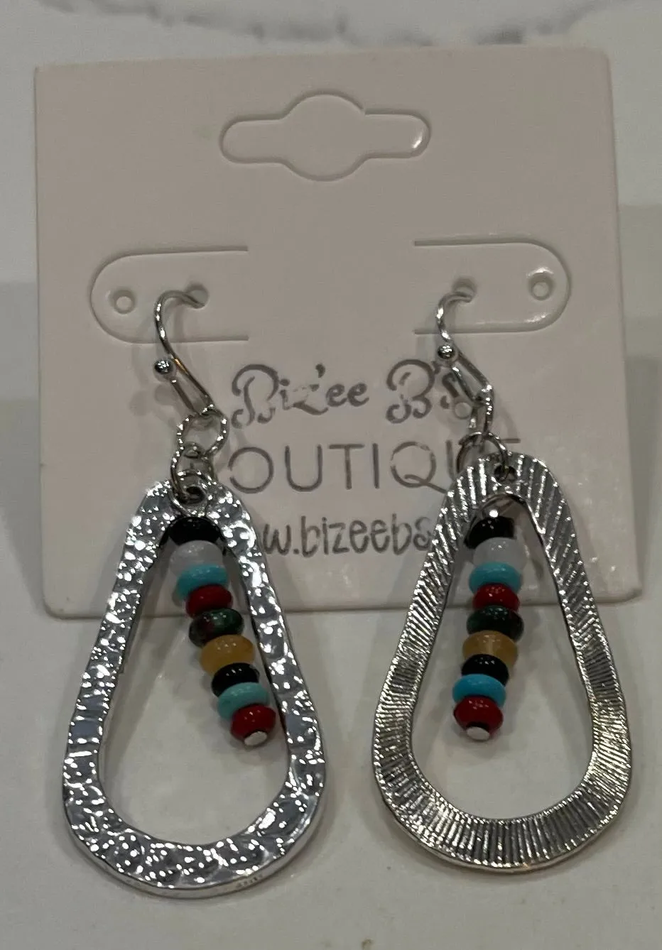 Silver Hollow Drop Beaded Earrings