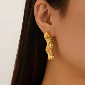Simple Design Sea Wave Metal Drop Earrings