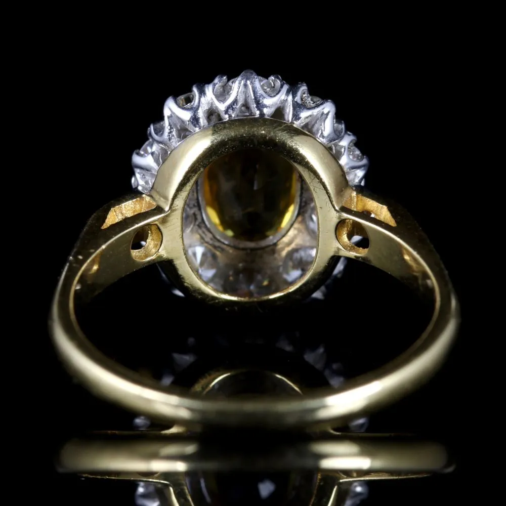 Yellow Sapphire Diamond Cluster Ring 18Ct Gold Ring
