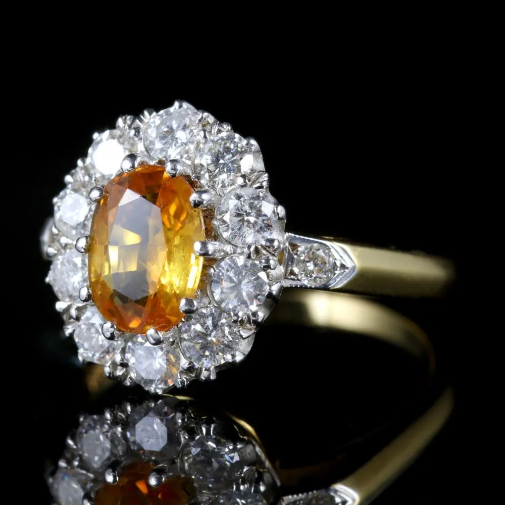 Yellow Sapphire Diamond Cluster Ring 18Ct Gold Ring
