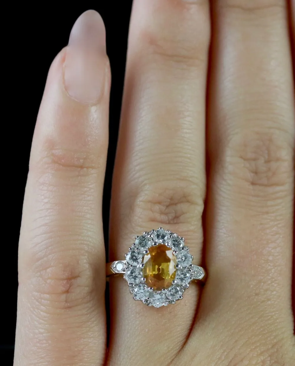 Yellow Sapphire Diamond Cluster Ring 18Ct Gold Ring