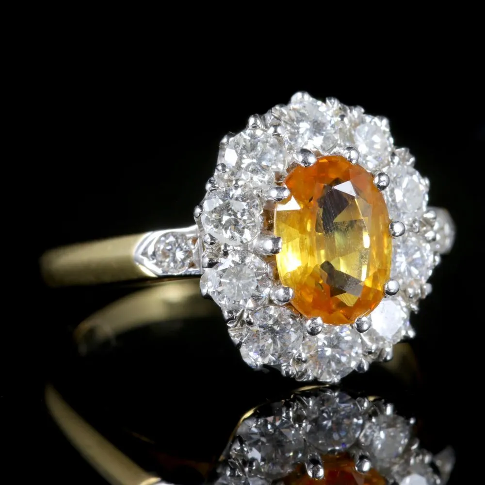 Yellow Sapphire Diamond Cluster Ring 18Ct Gold Ring